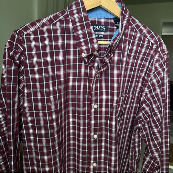 Chaps Men’s L/S Maroon/white Plaid Button Up Size L - Picture 4 of 12